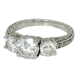 2.5ct 3 Stone Sterling Silver Ring Sz 8.5 925 Gold Plated Past Present Future